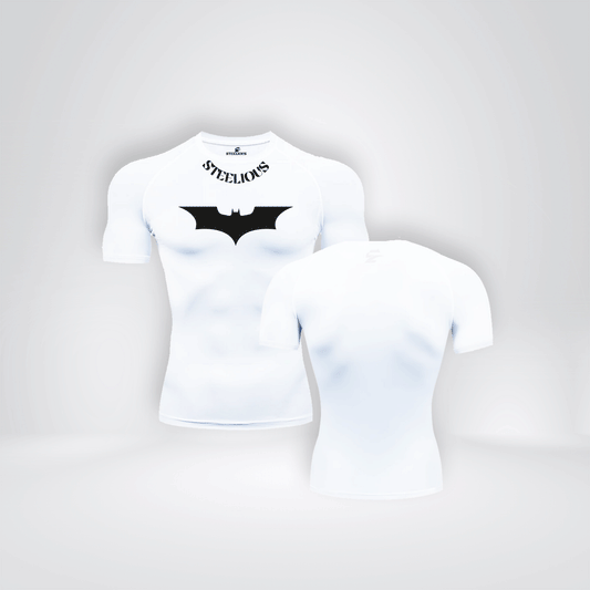 The "BLACK DARK KNIGHT" Short Sleeve White Compression Shirt