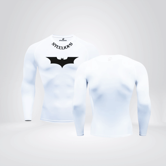 The "BLACK DARK KNIGHT" Long Sleeve White Compression Shirt