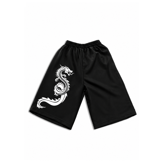The White "Dragon Warrior" Black Shorts