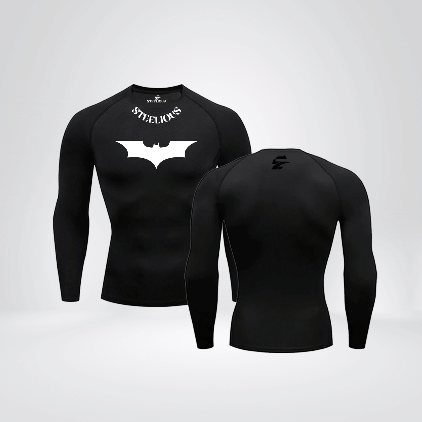 The "WHITE DARK KNIGHT" Long Sleeve Black Compression Shirt