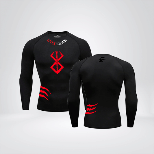 The"RED BERESERK"Long Sleeve Black Compression Shirt