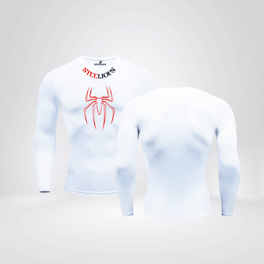 The "RED SPIDER WEB" Long Sleeve White Compression Shirt