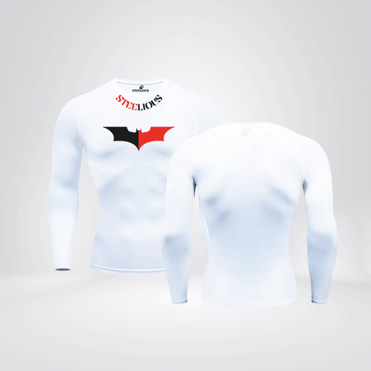 The "RED DARK KNIGHT" Long Sleeve White Compression Shirt