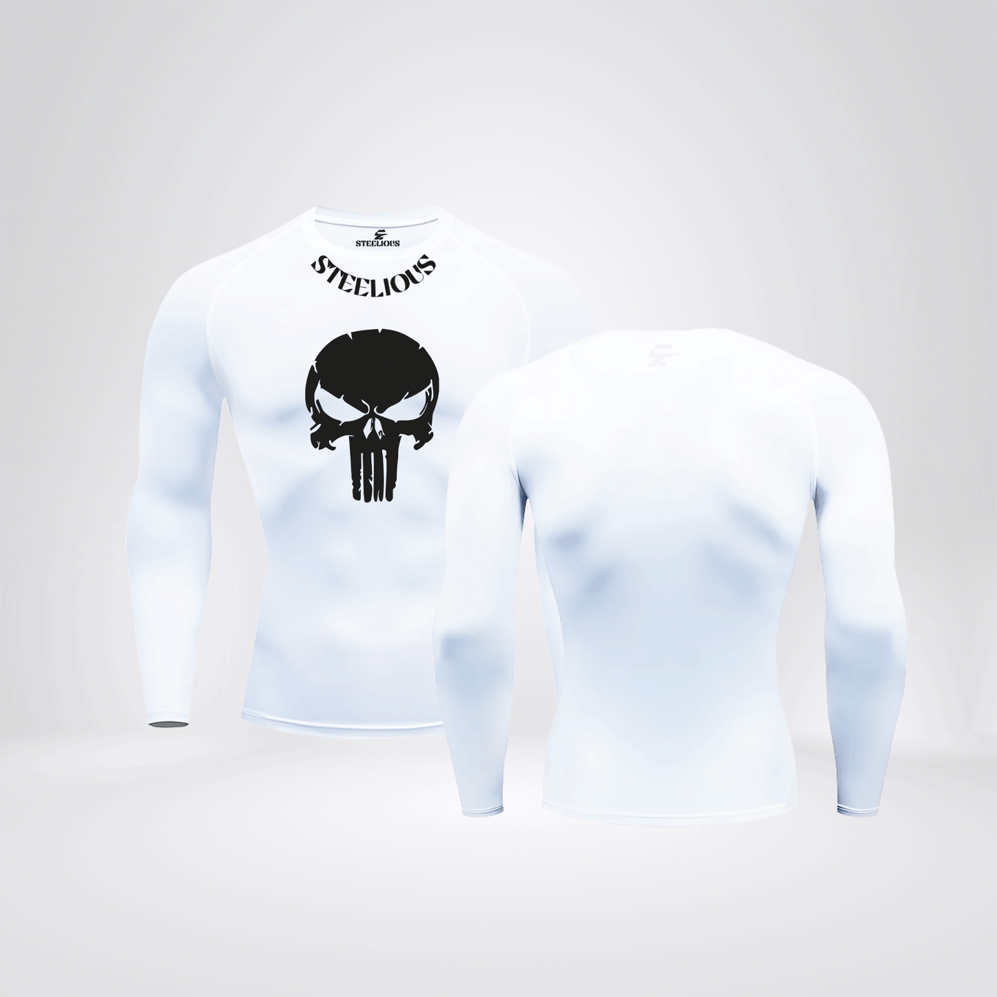 The"BLACK PUNISHER" Long Sleeve White Compression Shirt