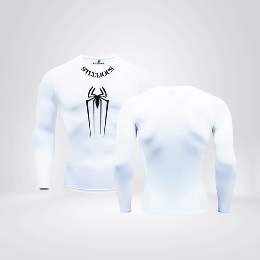 The "BLACK SPIDER WEB" Long Sleeve White Compression Shirt