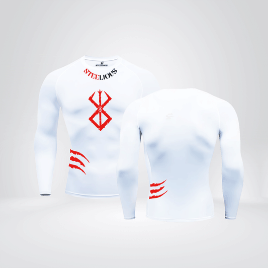 The "RED BERSERK" Long Sleeve White Compression Shirt