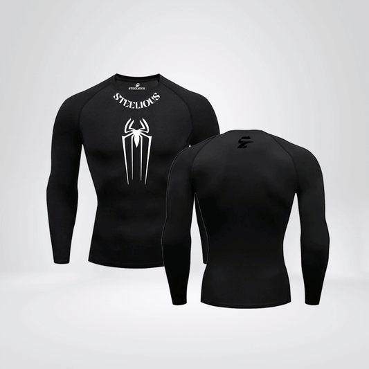 The "WHITE SPIDER WEB " Long Sleeve Black Compression Shirt