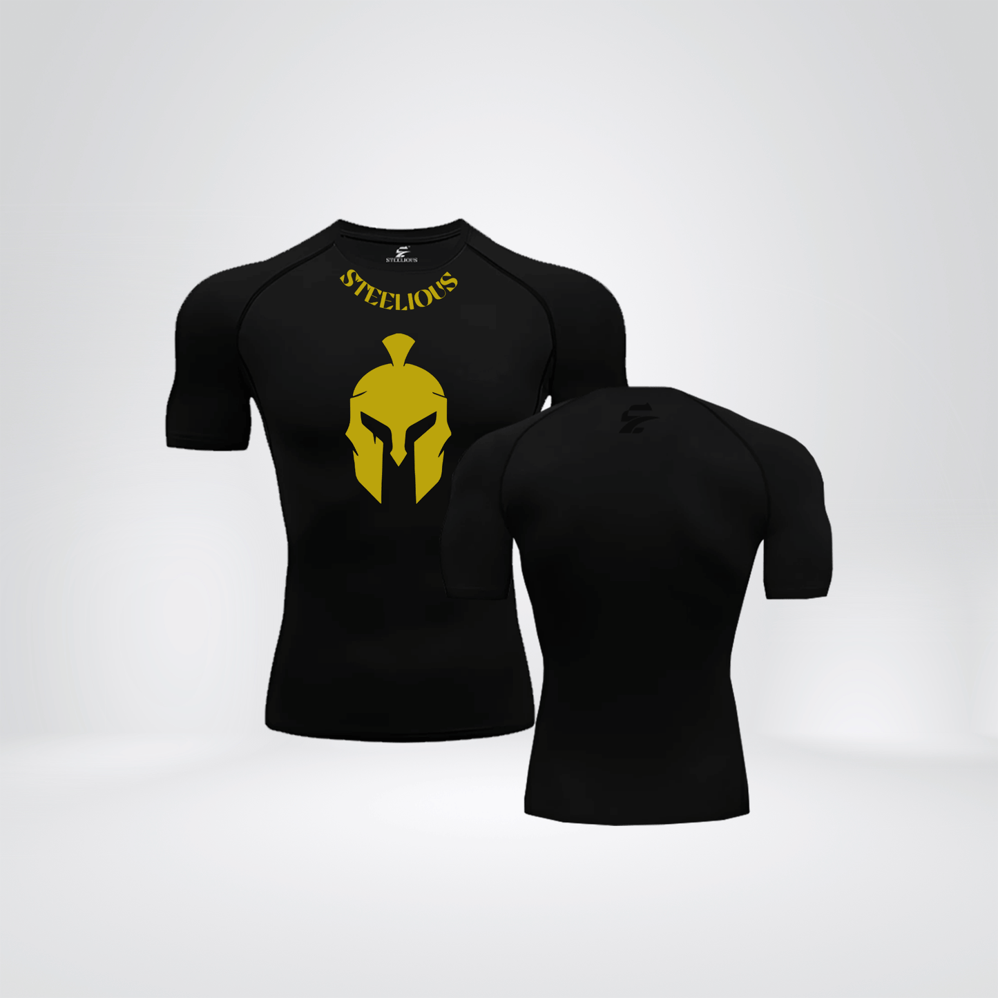 The "GOLD SPARTA" Short Sleeve Black Compression Shirt