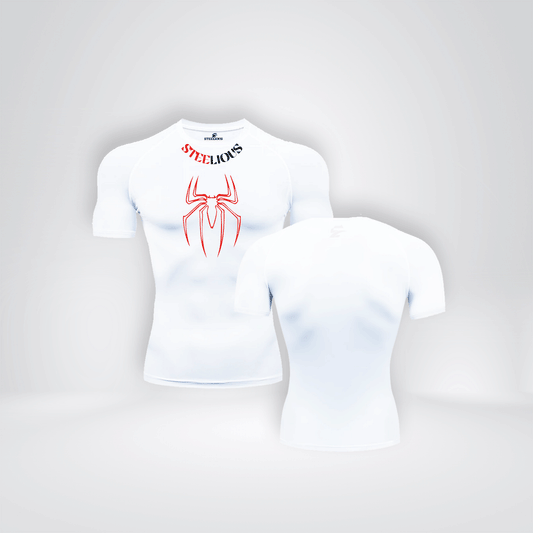 The "RED SPIDER WEB" Short Sleeve White Compression Shirt