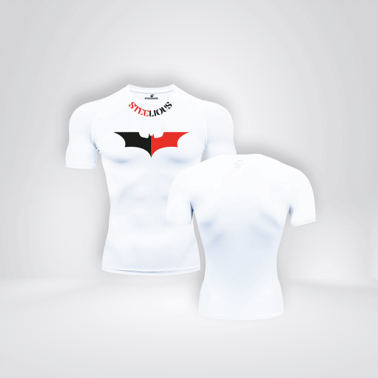 The "RED DARK KNIGHT" Short Sleeve White Compression Shirt