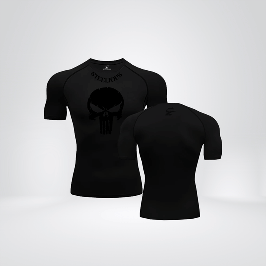 The "BLACK PUNSIHER"Short Sleeve Black Compression Shirt