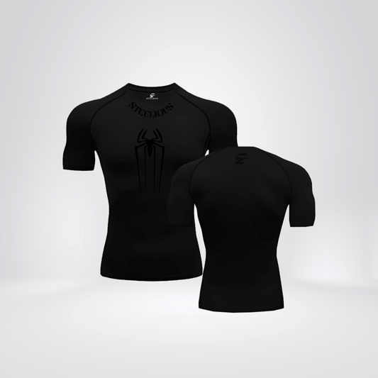 The "BLACK SPIDER WEB" Short Sleeve Black Compression Shirt