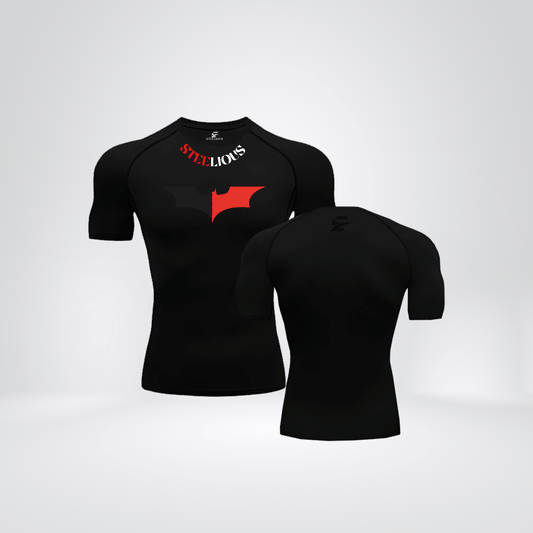 The "RED DARK KNIGHT" Short Sleeve Black Compression Shirt