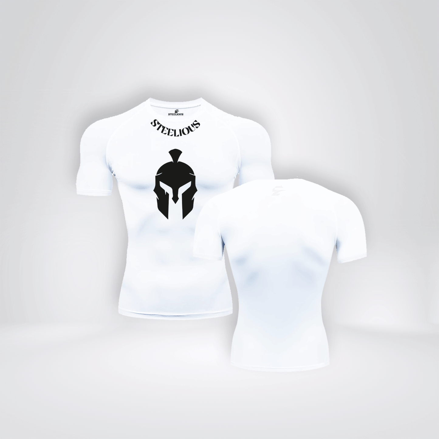 The "BLACK SPARTA" Short Sleeve White Compression Shirt