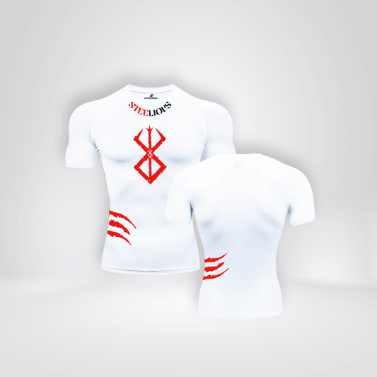 The"RED BURSERK" Short Sleeve White Compression Shirt