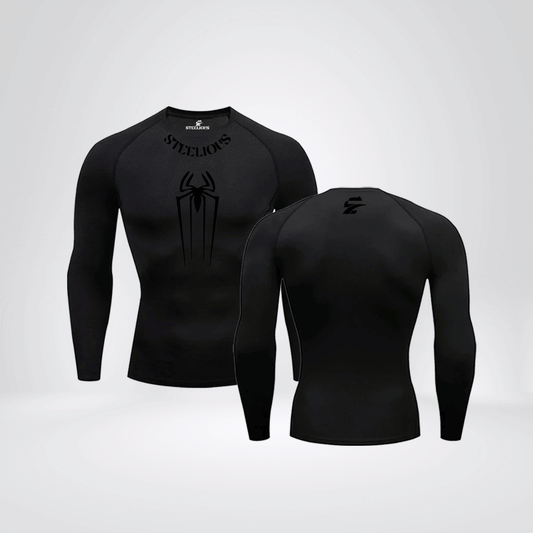 The "BLACK SPIDER WEB" Long Sleeve Black Compression Shirt