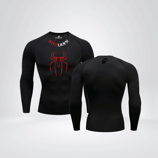 The "RED SPIDER WEB" Long Sleeve Black Compression Shirt